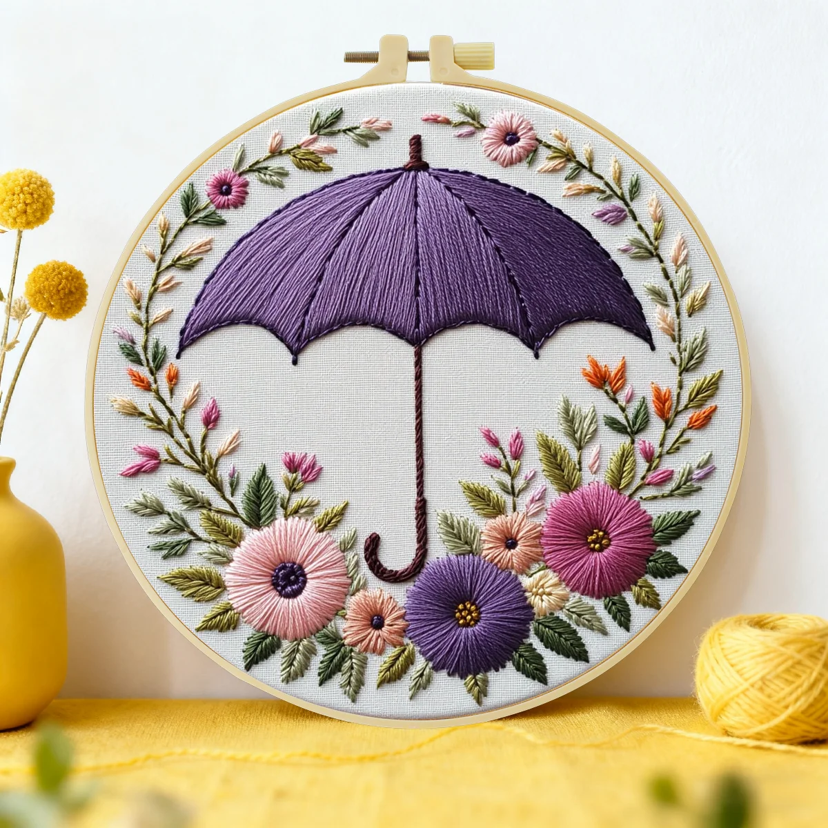 1 Stück 20X20CM/15X15CM 7,87/6,3 Zoll Stickerei-Starter-Kit DIY-Kit Heimdekoration, Regenschirm, Stickerei-Kit – Detail 1