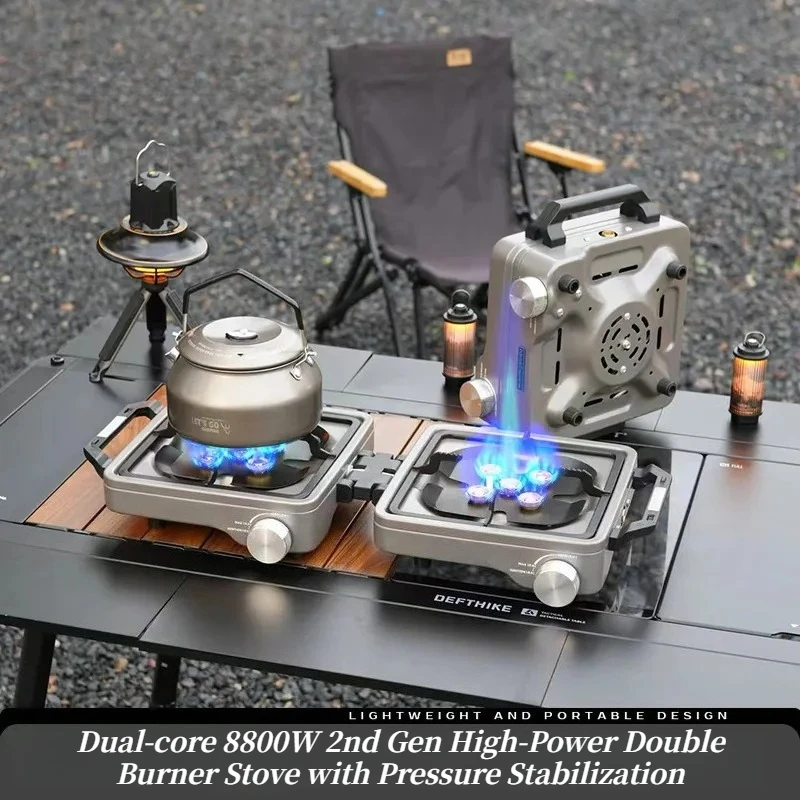 Portable Folding Camping Stove Dual Burner Gas Grill Split Design Outdoor BBQ Cooktop for Hiking Picnic Backpacking Travel