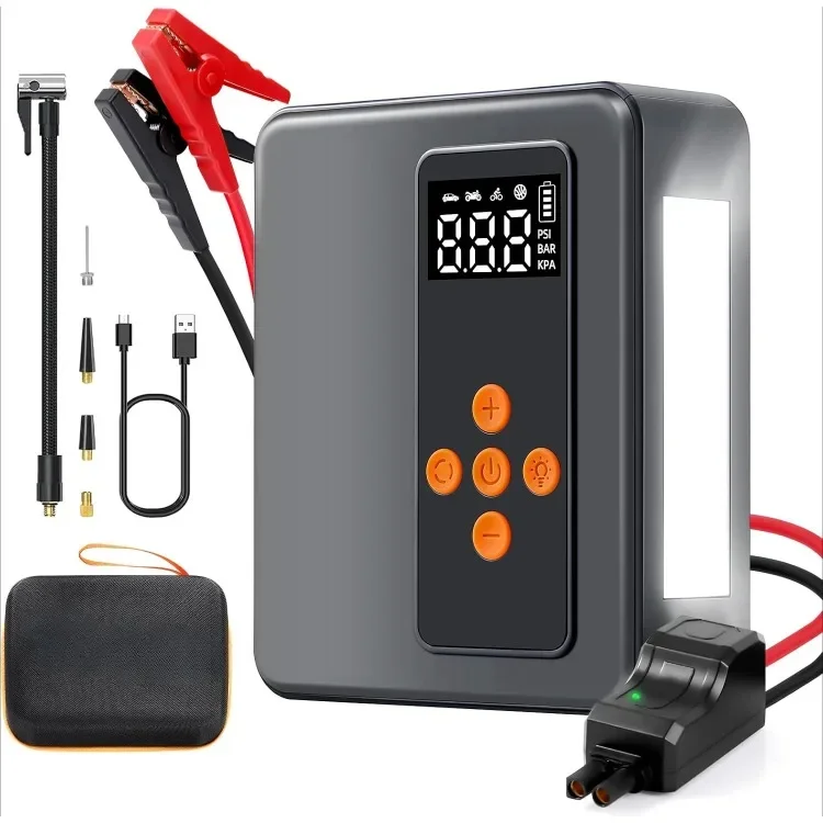 Jump Starter with Air Compressor,8000A 160PSI 32000mAh 12V Car Battery,Tire Inflator(All Gas/16L Diesel)