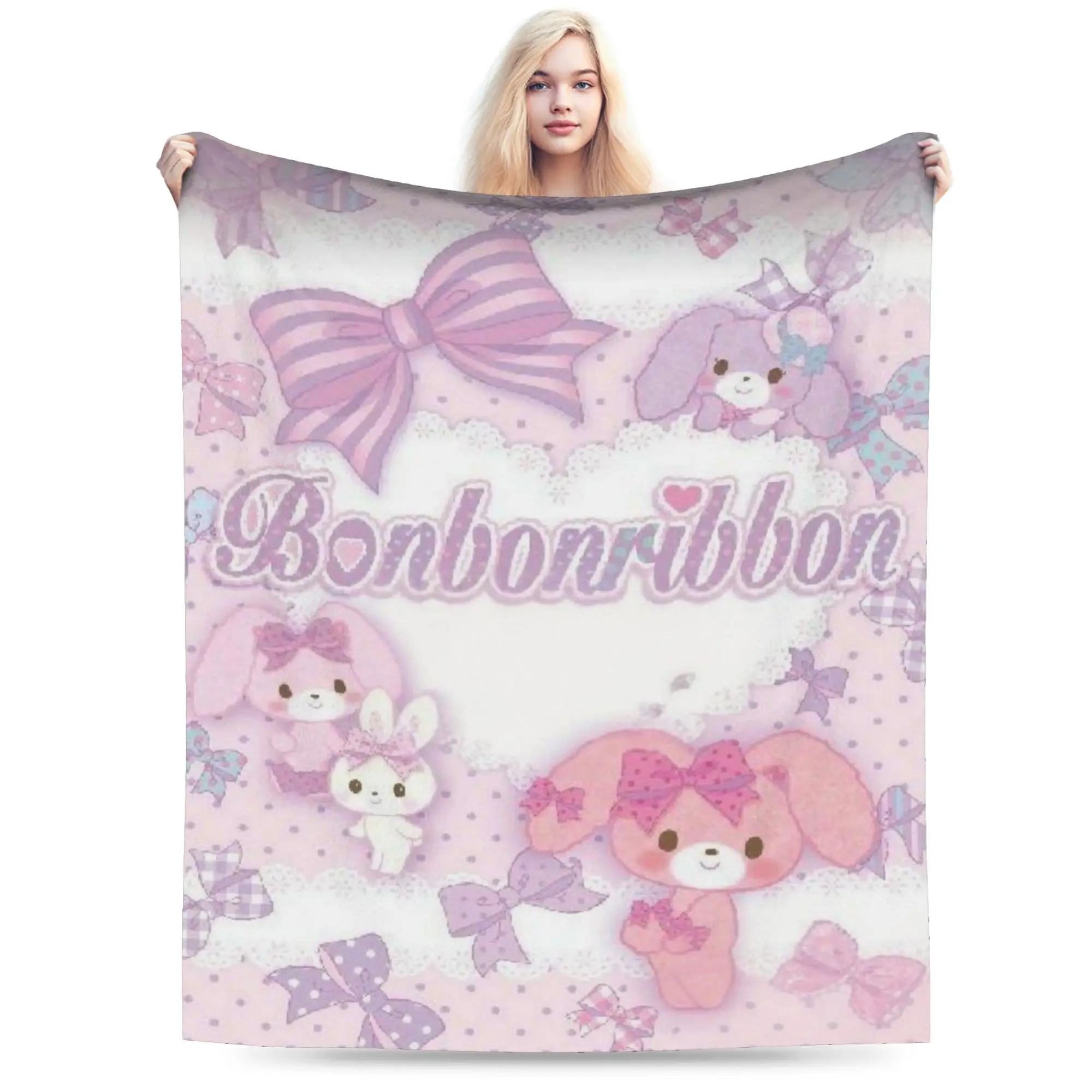 Bonbonribbon, bonita manta con cinta de bonbon, ligera, fina, de franela, regalo curativo, mantas, ropa de cama