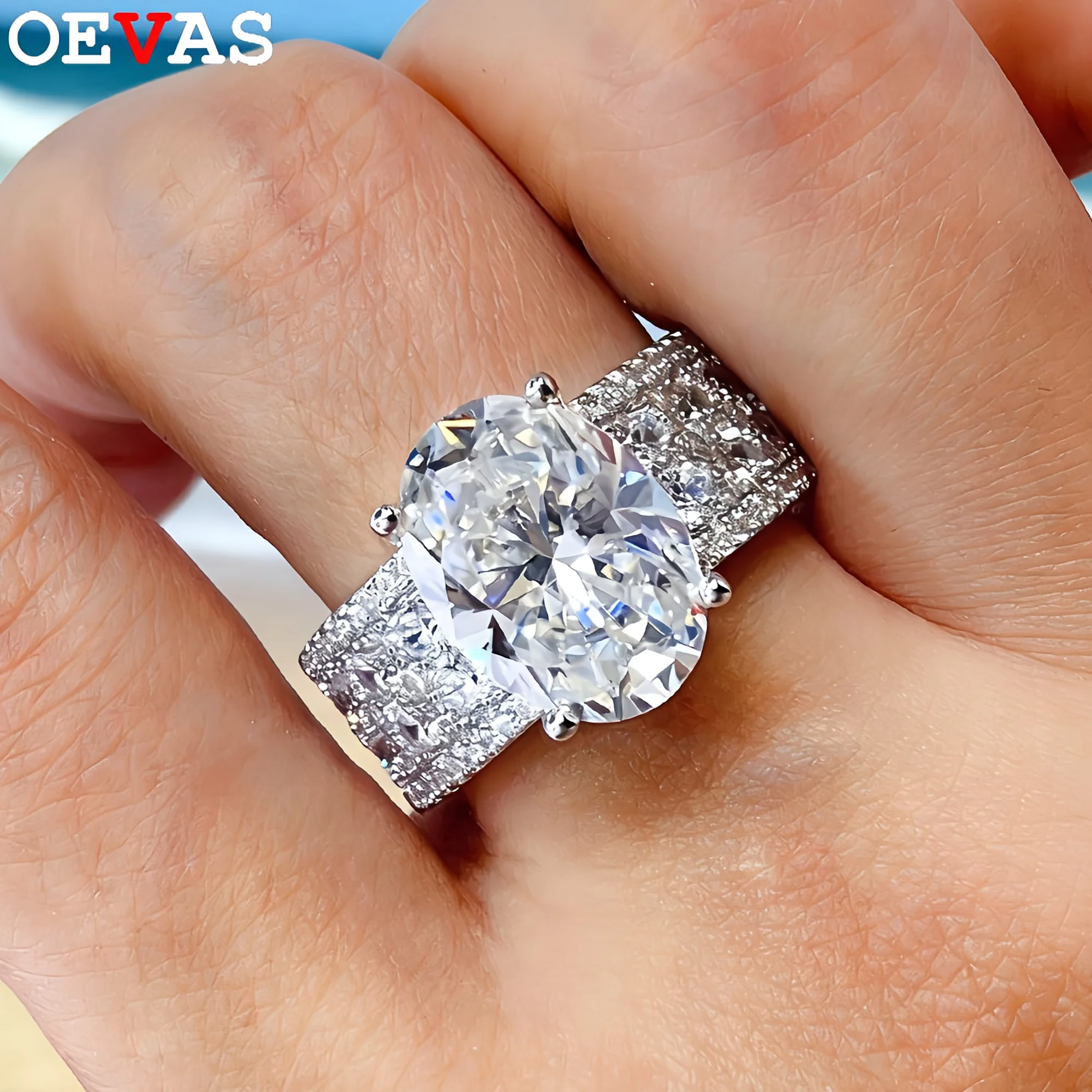 

Кольцо OEVAS 8CT с овальным муассанитом для женщин, из стерлингового серебра S925, с лабораторным бриллиантом, роскошное свадебное широкое кольцо, изысканное ювелирное украшение, подарок