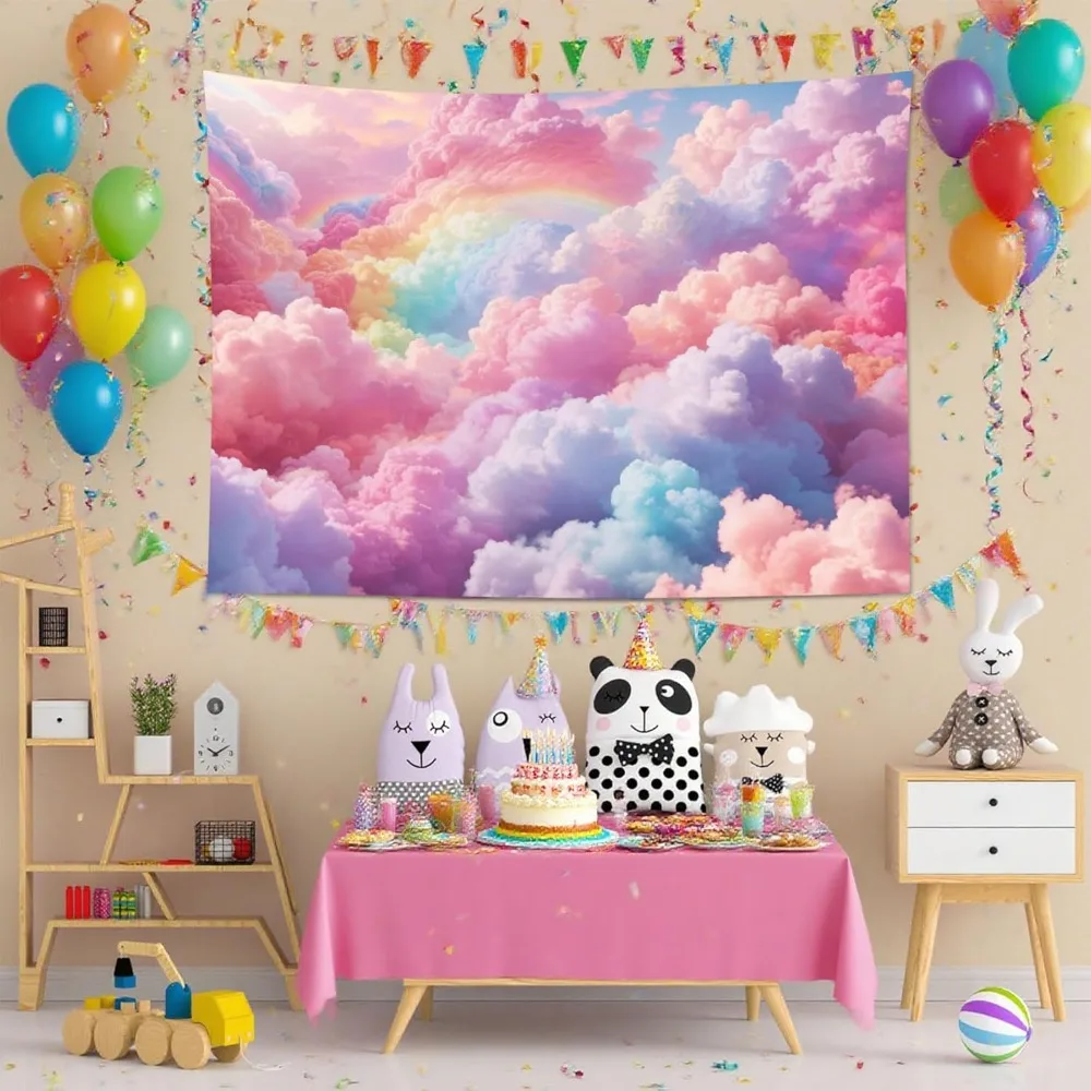lb pink cloud tapestry pastel cloud with rainbow sky on colorful background tapestry wall hanging aesthetic nature wall decor fo