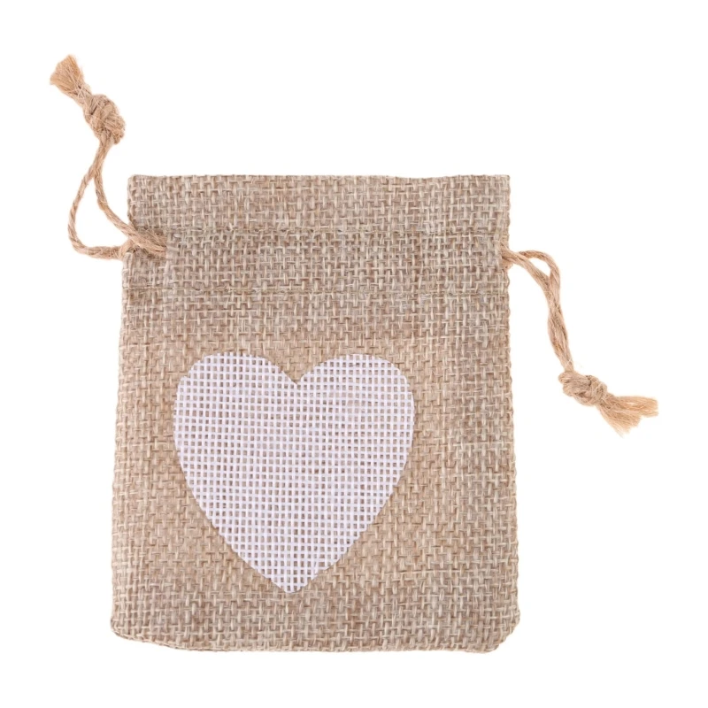 10 ชิ้น Elegant Heart Drawstring กระเป๋าผ้าลินินสะดวก Jewery ห่อกระเป๋า