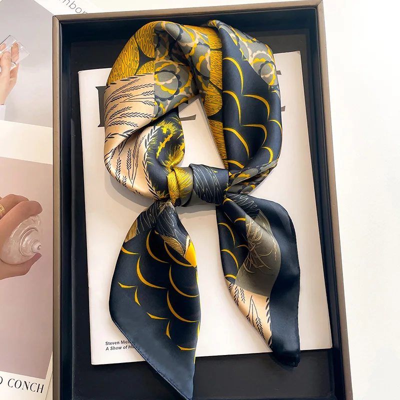 新しい高級馬柄シルクスクエアスカーフレディースソフトサテンヘアバンドネッカチーフオフィスヒジャブヘッドバンドスカーフバッグリボンギフト