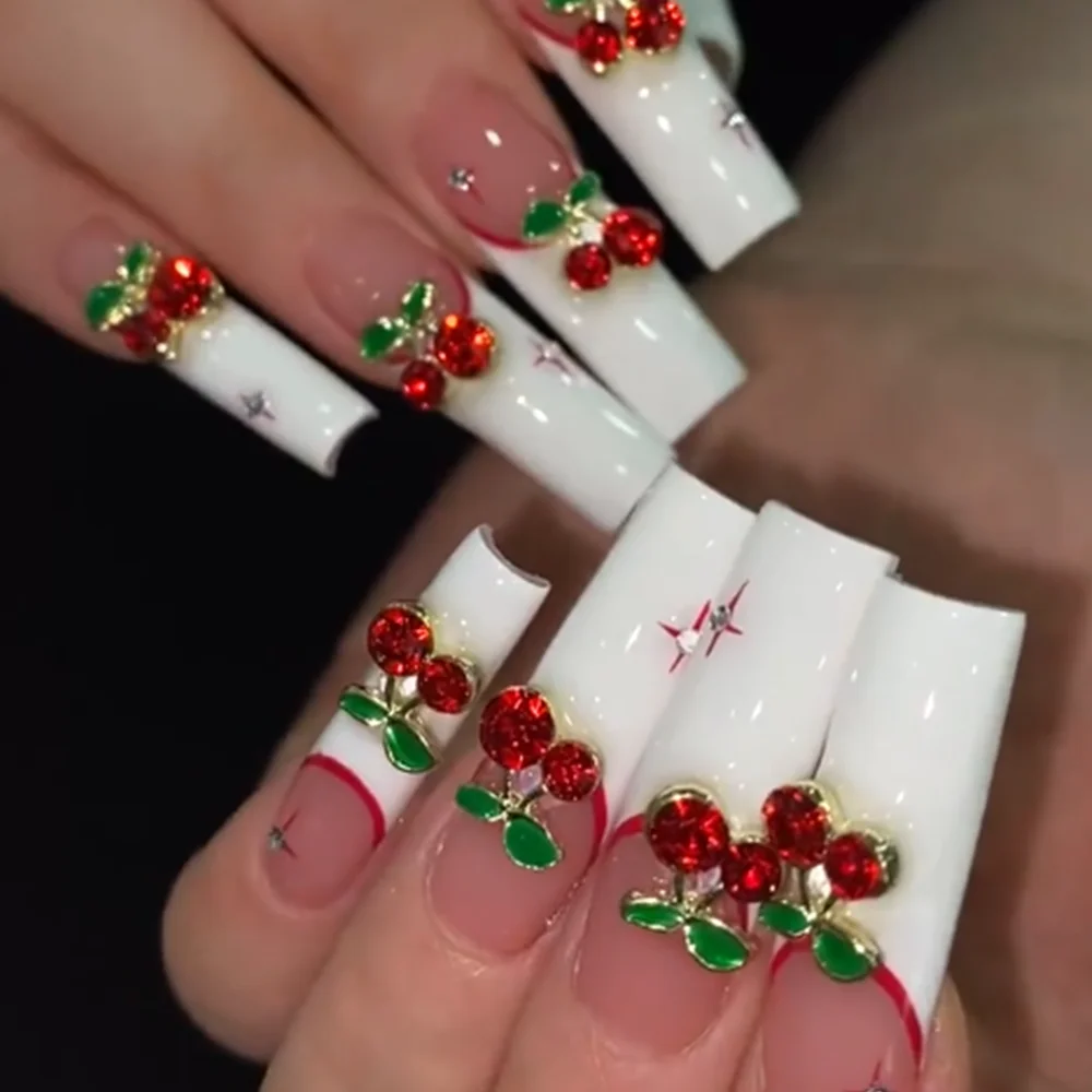 Breloques pour ongles avec biscuits, couleur rouge/rose/clair, diamant, aucun style français, nail art, décoration de manucure, 20 pièces/sac