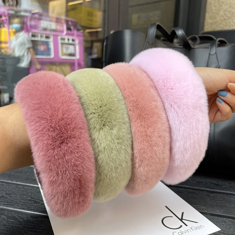 New Luxury Lady Winter Real Fur Headband For Women Hair Accessories Solid Head Wraps Warm Furry Fur Headband For Girls Gift