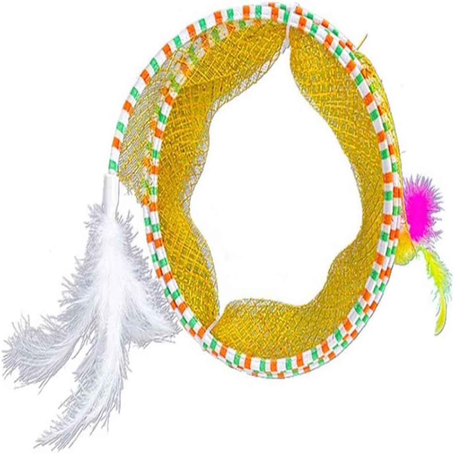 

Engage Your Feline Friend with the Exciting Yellow Interactive Cat Tunnel Featuring Feather, Folded Design, Elastic Mesh, and Sp