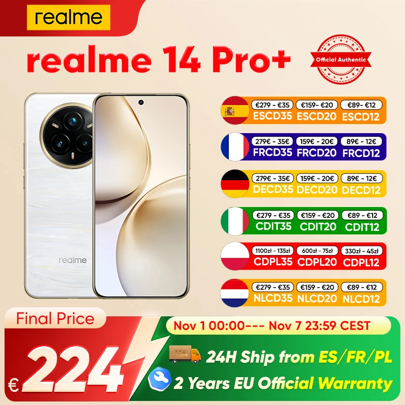 realme 14 Pro Plus 5G Smartphone Android Snapdragon 7s Gen 3 6.83'' 120Hz OLED Display 50MP Camera Global Version  NFC Original