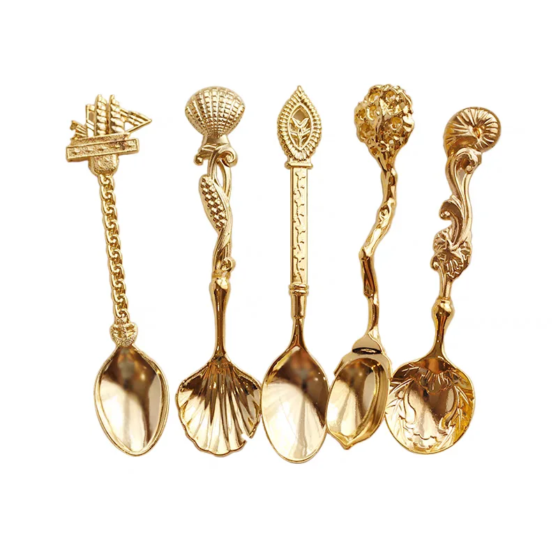 

5pcs/Set Alloy Vintage Royal Style Carved Small Coffee Spoon Flatware Cutlery Kitchen Dining Bar Tools