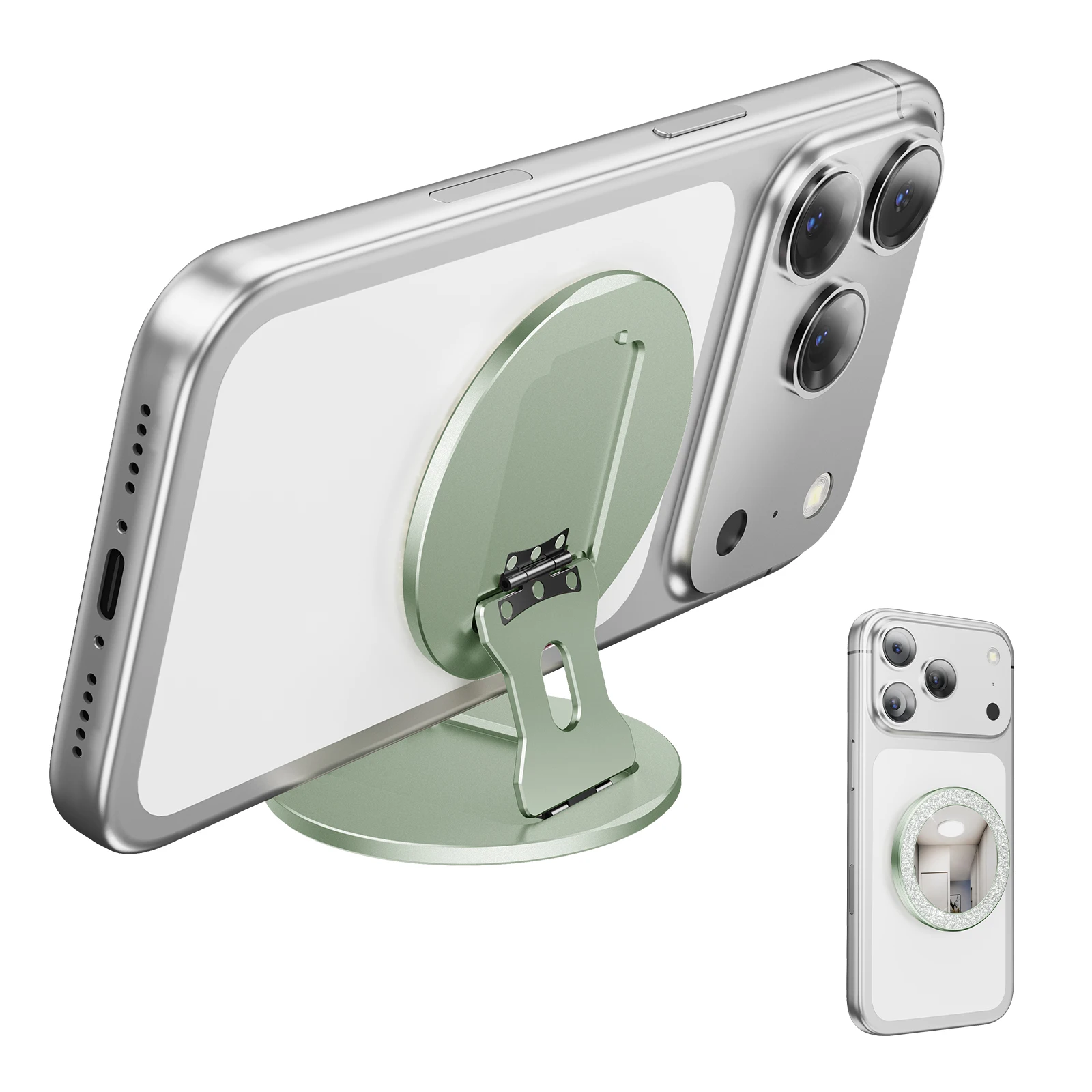 

Oatsbasf Magnetic Phone Stand w/ Mirror Double-Side Strong Magnet Phone Grip Multi-Angle Adjustment Phone Ring Holder for Selfie