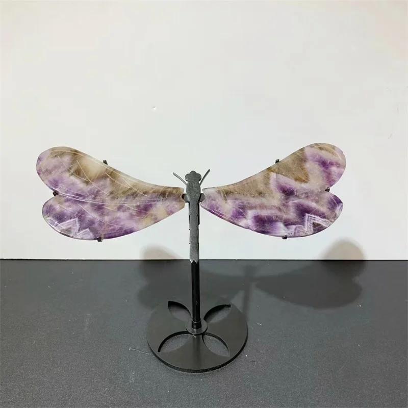 Natural Dream Amethyst Dragonfly Wings Carving Sculpture Quartz Healing Energy Gemstone Crafts For Home Decoration 1pair