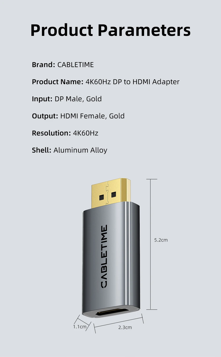 CABLETIME 4K60Hz DP zu HDMI Adapter Display Port zu HDMI Konverter DP Stecker auf HDMI Buchse Konverter für PC TV Laptop Projektor – Detail 8