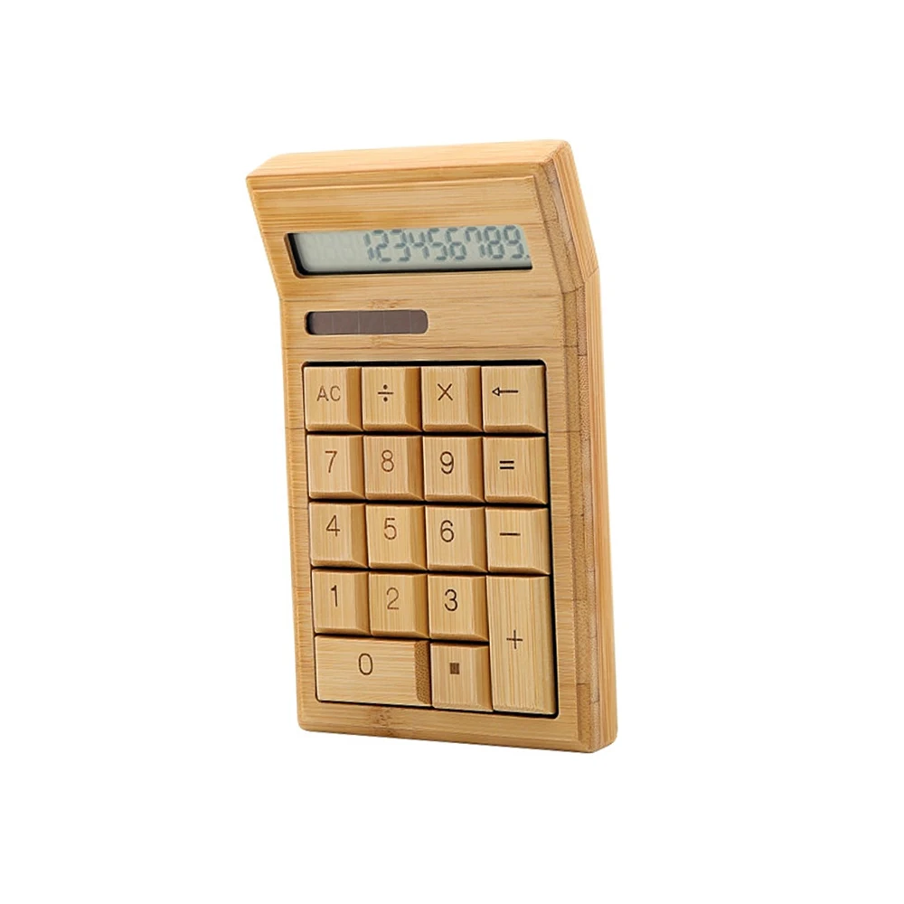 Eco-friendly Bamboo Electronic Calculator Counter Standard Function 12 Digits Solar & Battery Dual Powered for Home Office