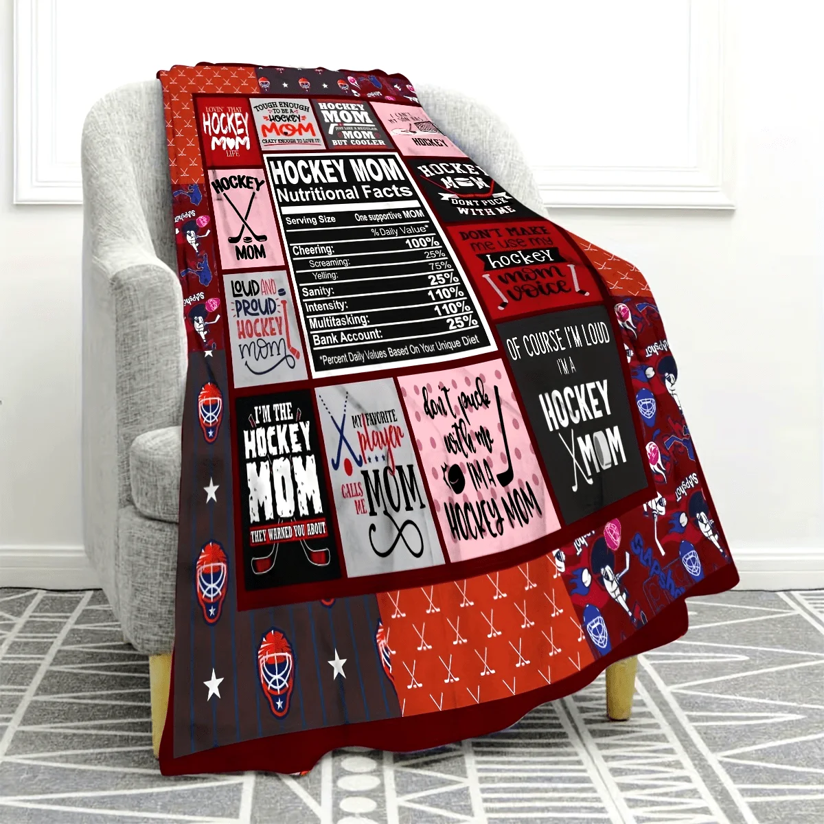 Ice Hockey Mom Flannel Blanket Comfortable Four Seasons Trendy Pattern Parabolic Multifunctional Bedding Blanket