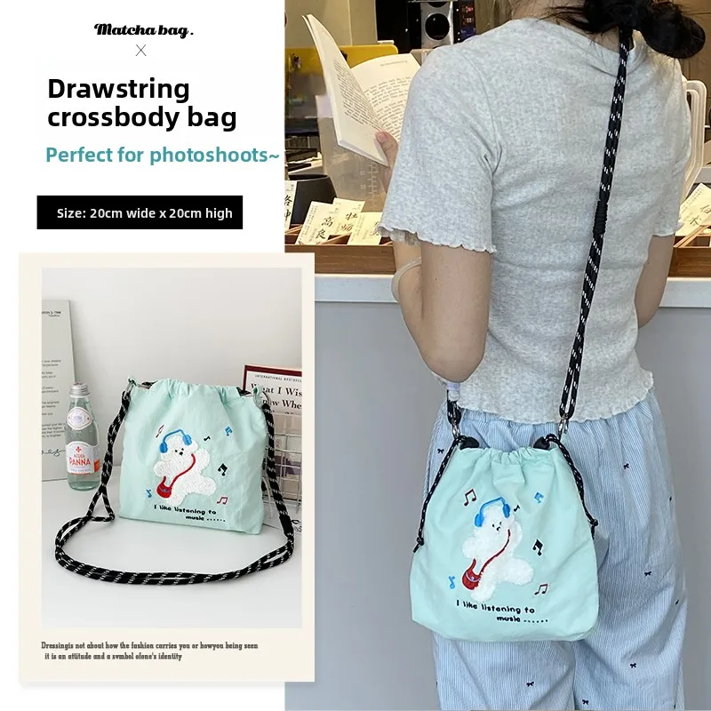 

Canvas Buet Bag Crossbody Phone Pouch 2025 New Korean Version Ins Cartoon Embroidery Single oulder Dstring Women's Bag