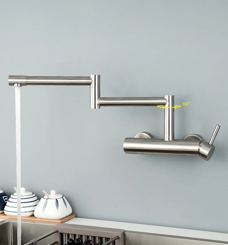 Foldable Kitchen Faucets Wall Mounted Double Hole 360° Rotation Universal Folding Hot Cold Mixer Tap Balcony Laundry Basin Tap