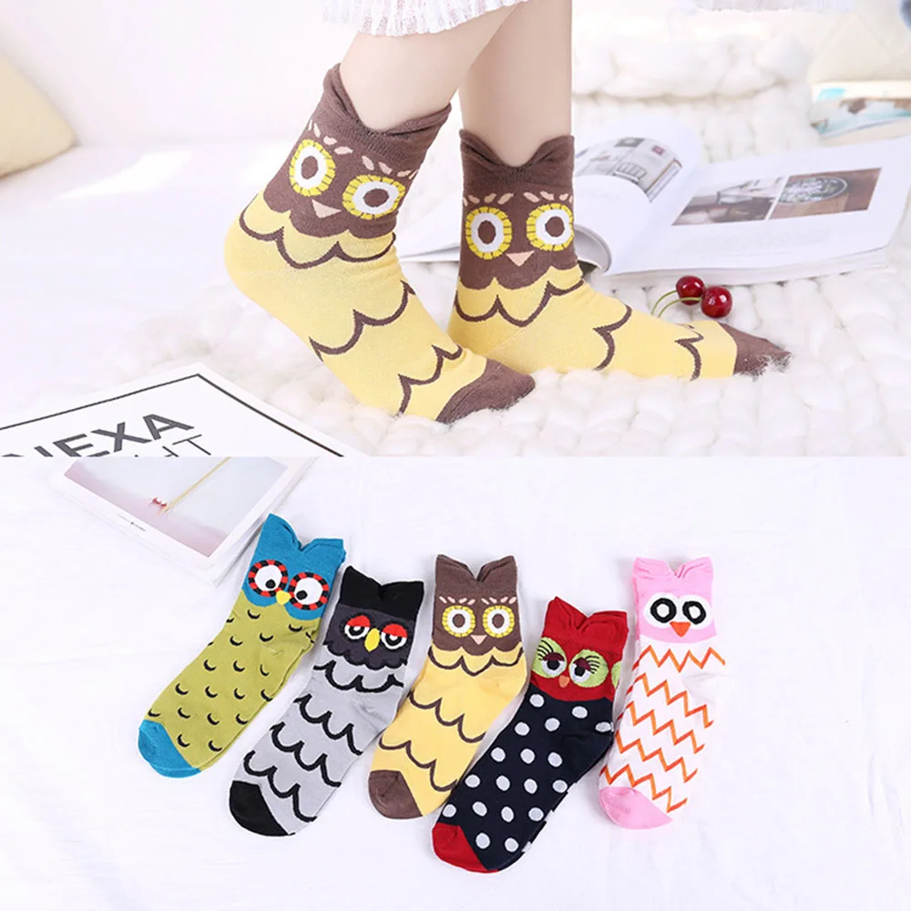 5 pairs lot pack women socks Cartoon owl sweet Breathable new arrival cotton happy funny socks