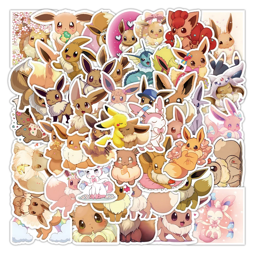 ポケモンカワイイイーブイ漫画落書きステッカー、防水デカール、かわいい面白い装飾、ラップトップ、荷物、ギター、子供のおもちゃ、10個、30個、51個