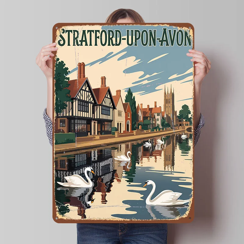 Stratford-upon-Avon Travel Printed Poster Customized Retro Wall Art Vintage Metal Tin Signs for Home Setup Decorations Wand Deko