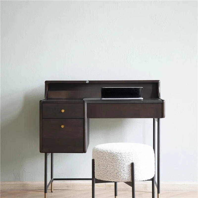 

Nordic light luxury dresser medieval solid wood metal mirror storage makeup table