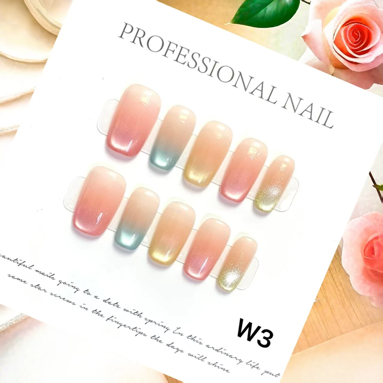 10 Uds. De uñas Premium hechas a mano, nuevo estilo chino, ojo de gato arcoíris, diseño Simple para todas las ocasiones con pestañas adhesivas de herramientas de 4 piezas