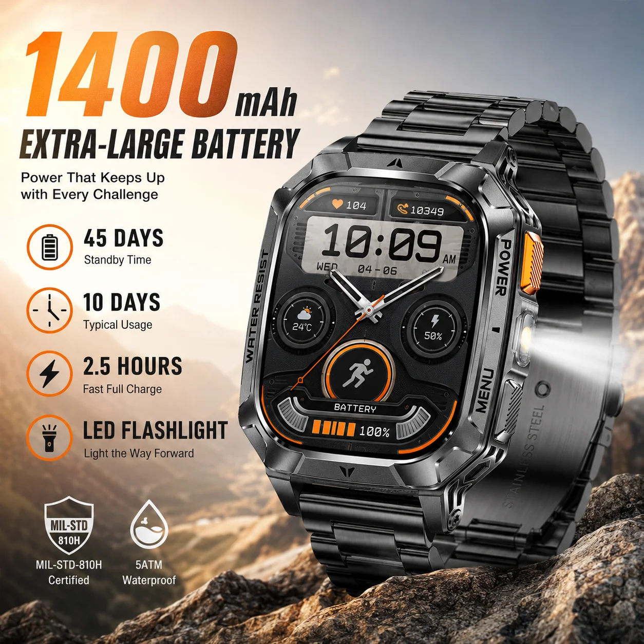 LIGE New 1400mAh Battery Smart Watch Waterproof Men Watches Cycling Climbing Sports Monitor Bluetooth Call Smartwatch Man Gifts
