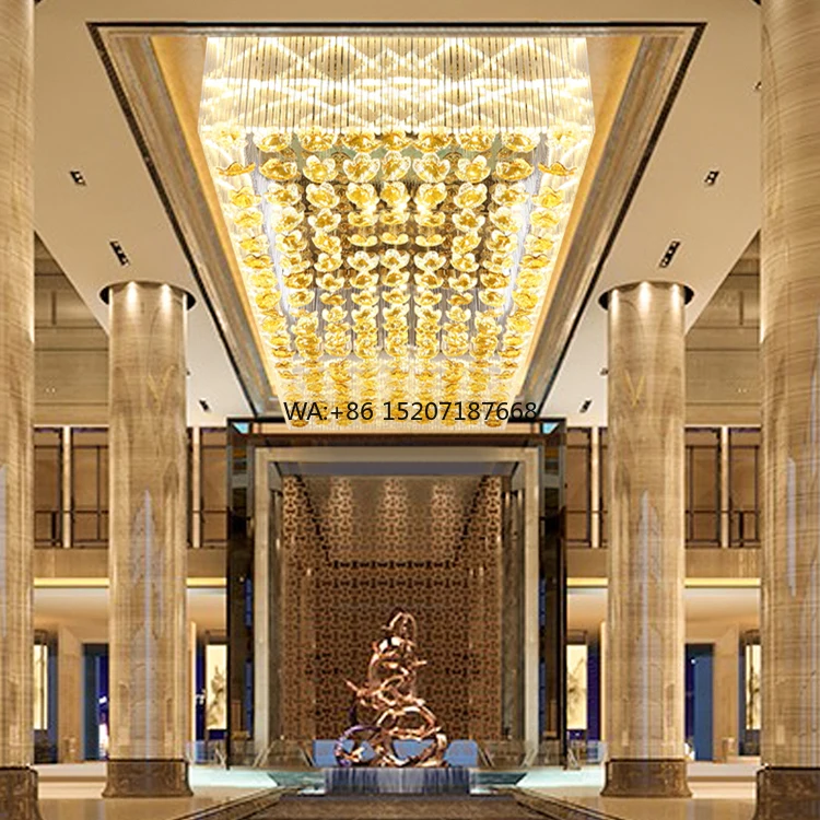 

New Listed Custom Gold Flower Glass Steel Chandelier Light LED Ceiling Light Modern Luxury Indoor Decor Crystal Design