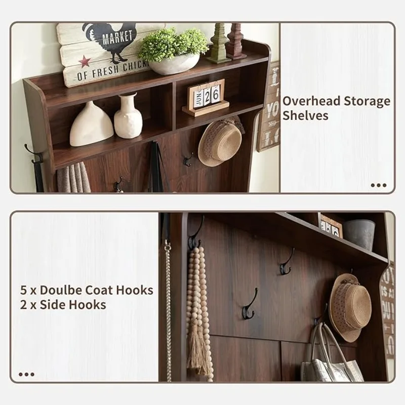 شعبية، 12 مكعب أحذية و7 خطافات معطف، شجرة قاعة واسعة 42 بوصة مع مقعد تخزين الأحذية، خزانة تخزين غرفة الطين