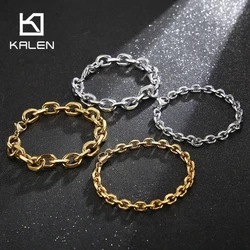 Kalen 6/10mm Curb Cuba O-chain Simple Men's Stainless Steel Bracelet Dubai Golden Link Jewelry