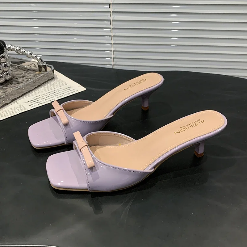 

Pop High-heeled Slippers Women's Summer Outer Wear Square-heeled Thin-heeled One-word Versatile Temperament Sandals