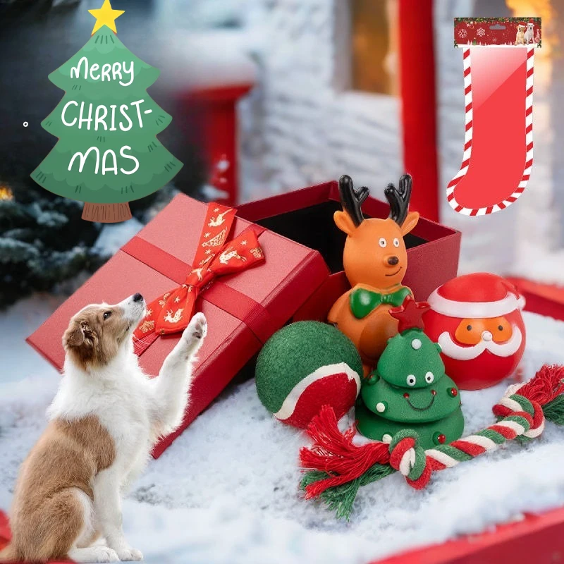 

Christmas pet toys, dog bite-resistant toy gift box, Santa Claus elk style, dog self-sexy and bite-resistant to sound