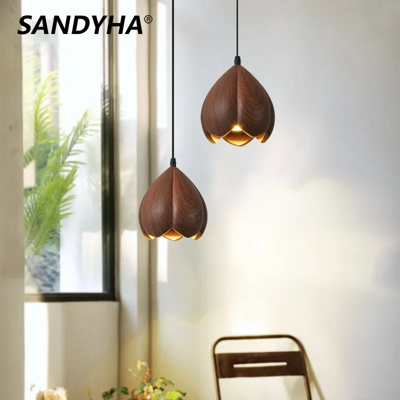 

SANDYHA японский бутон цветка подвесной светильник из смолы прикроватные светильники для спальни для декора гостиной кабинет обеденный стол светильники
