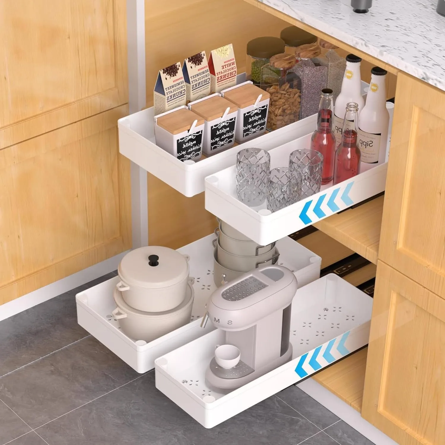 No-Drill Pull-Out Storage Rack Kitchen Spice Storage Rack Drawer Type Cabinet Organizer For Kitchen and Bathroom Home Organizers