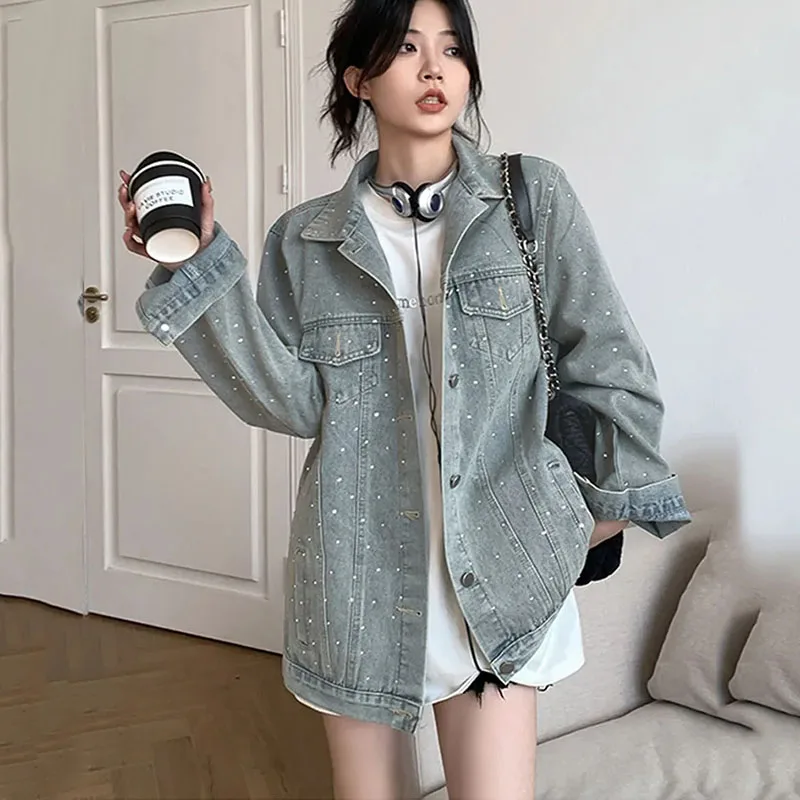 

New Women's Korean Hot Drill Denim Jacket Spring Autumn Loose Basic Coat Female Design Sense Heavy Industry Tooling Jackets Tide