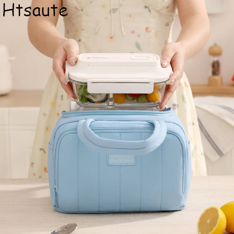 

Горячая полиэстеровая термосумка с двойным карманом, сумки для обеда, большая вместимость, для студентов, еды, толстая алюминиевая фольга, портативная изолированная коробка