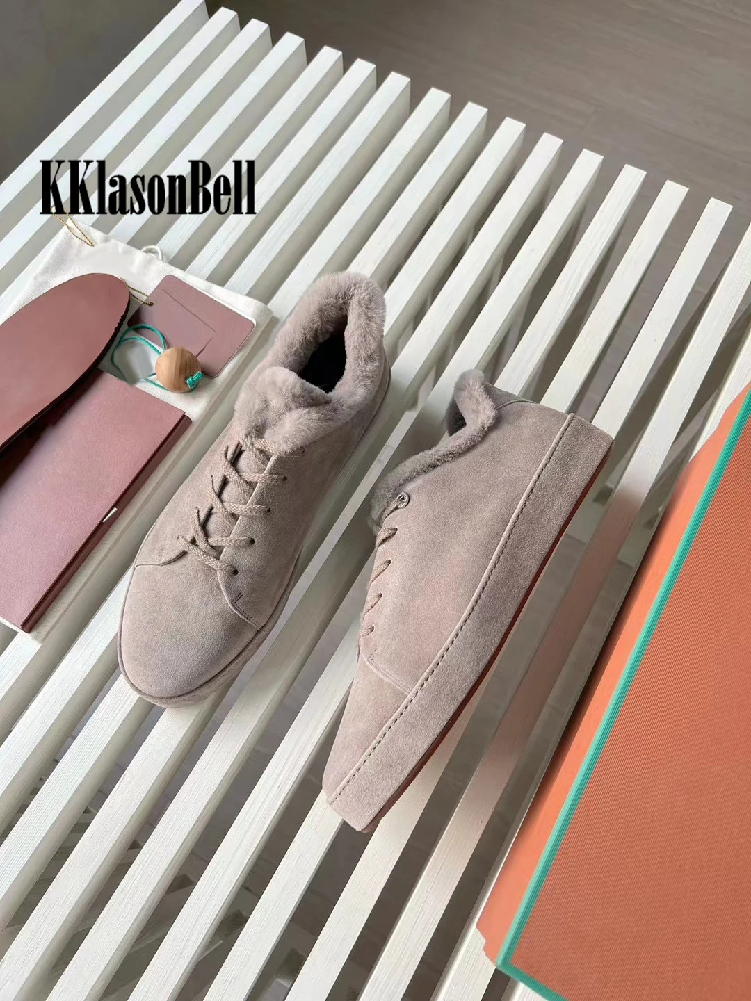 11.13 KKlasonBell fodera in lana scarpe vulcanizzate tenere al caldo comode scarpe Casual stringate in pelle scamosciata di mucca da uomo