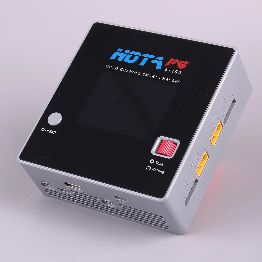 HOTA-F6 QUAD-Channel SMART Carregador, descarregador com USB, 4x15A, Lipo LiIon NiMH Lipo Bateria, 45W Tipo-C, Carga