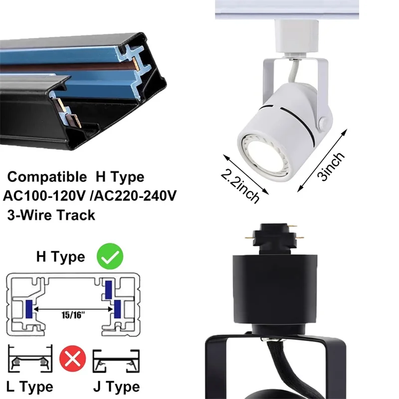10W Dimmable LED Track Lighting Heads H Type Track Light Replacement Fixtures Ceiling Spotlight for Accent Task Shop Art 1000lm