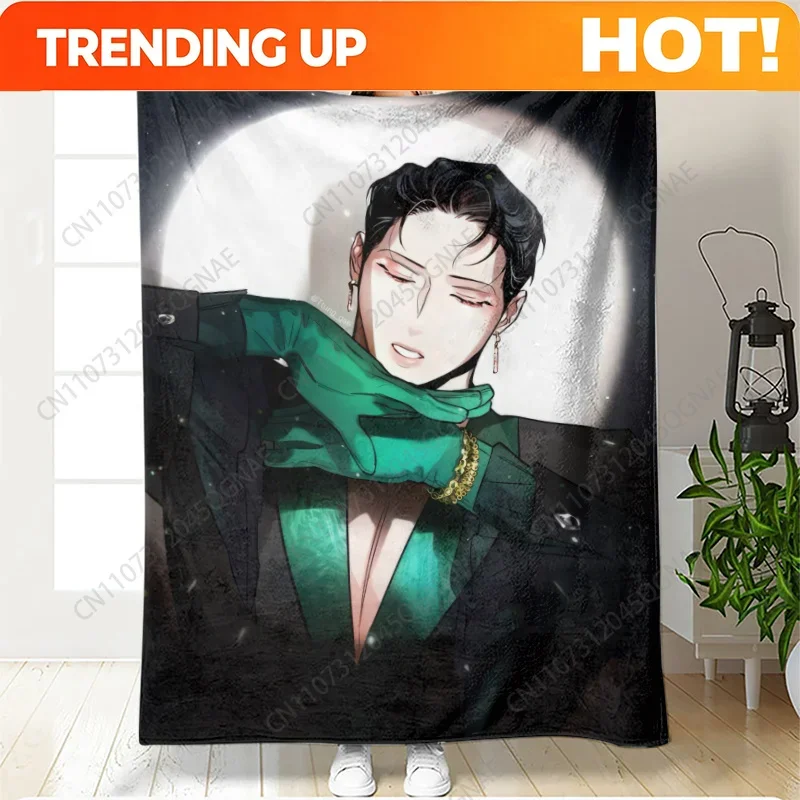 Custom 230GSM Flannel Caesar Champagne & Manhwa Roses Anime Manga Poster Design Throw Blanket - Soft Retro Style All-Season Cozy