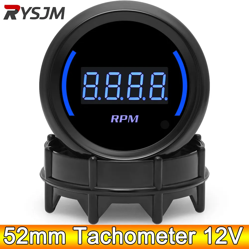 AD 52mm Auto Tachometer Blue LED 0-9000 RPM Meter Car Gauge 1-8 Cylinders 12V Gasoline Car Meter