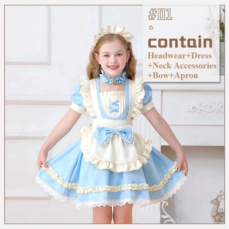 

Alice Girls Maid Costume Children's Pastoral Manor Sweet And Cute Lolita Lace Blue Dress Halloween Cosplay Performance Costume