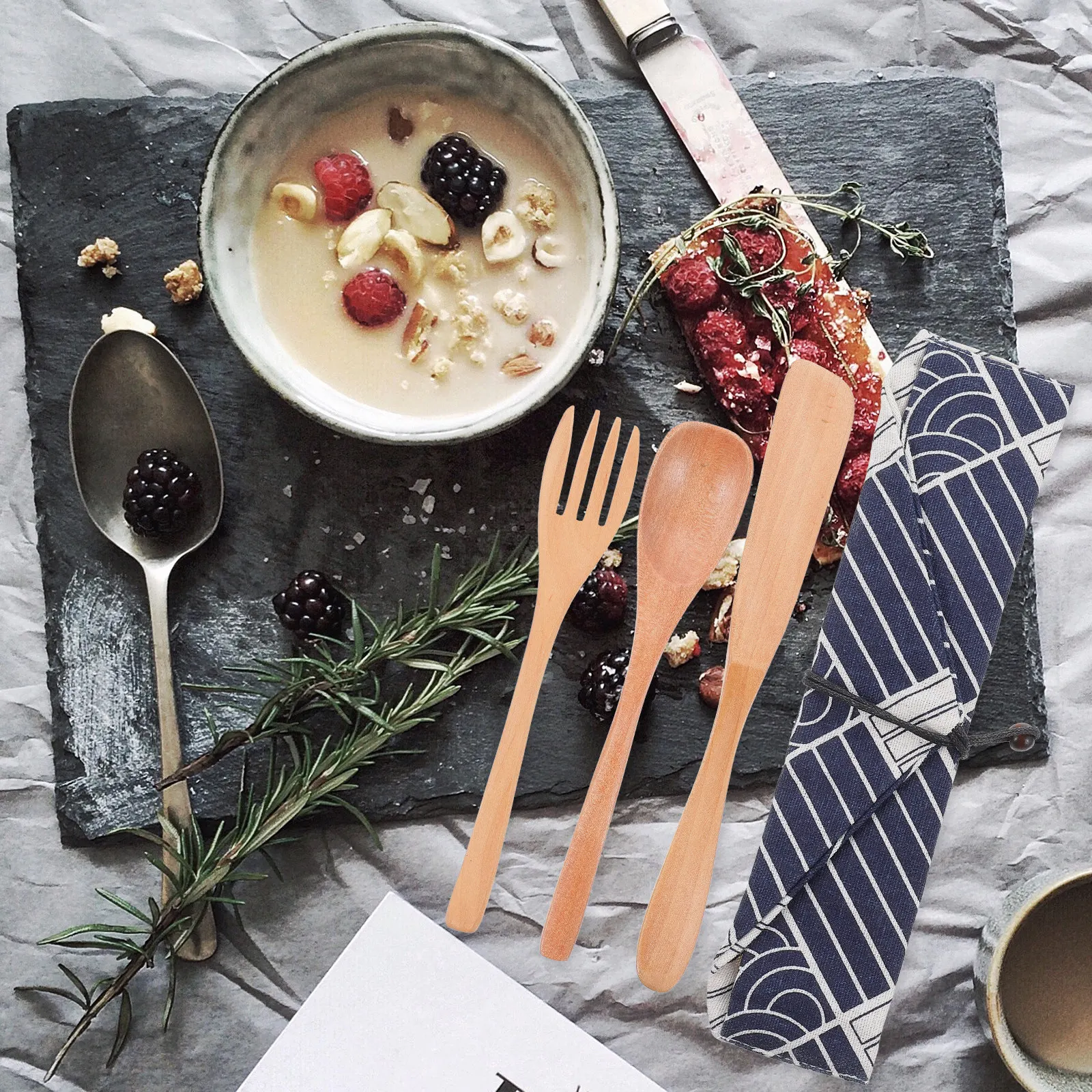 

Набор деревянных столовых приборов (ложка, вилка, нож) многоразового использования, экологичный, креативный дизайн, не требует чистки, с закругленными краями, безопасный, для вечеринок и пикников