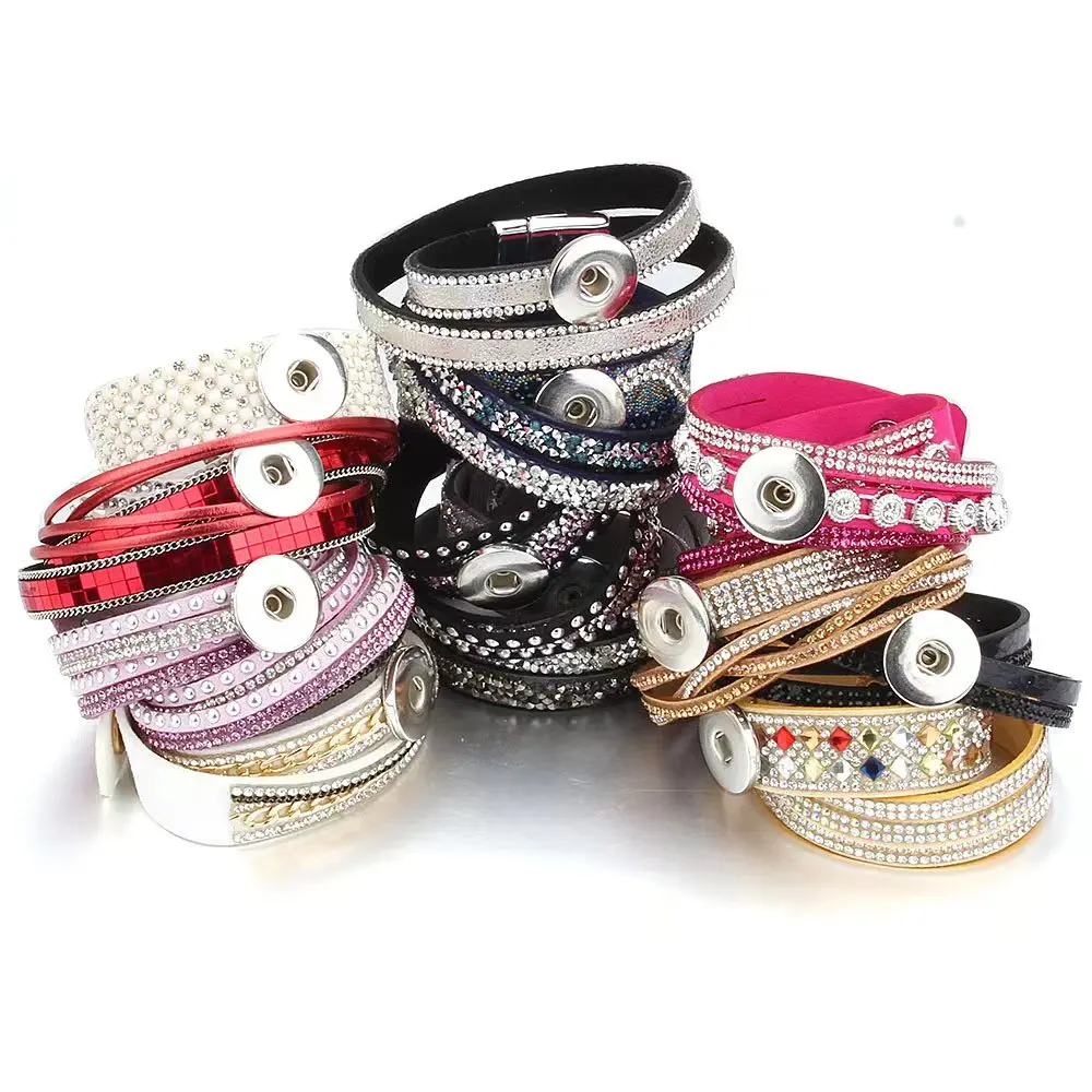 10pcs/lot Wholesale Snap Jewelry Bracelets for Women Braided Leather 18mm Snap Bracelet DIY Interchangeable Snap Button Bracelet