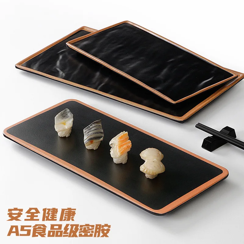 Melamine Tableware Rectangular Black Creative Barbecue Porcelain Imitation Plastic Hot Pot Restaurant Dish Plate