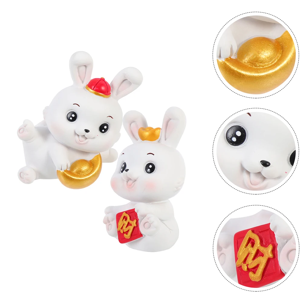 

2 Pcs Bunny Ornament Tabletop Bunnies Home Decor Rabbit Miniature Figurines Decoration Stuffed