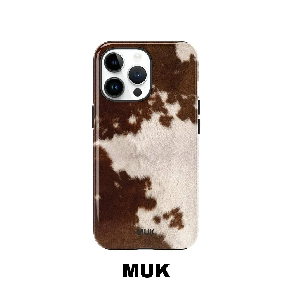 MUK Cowhide Print Phone Case for Samsung Galaxy S20 S23 S24 S25 S26 FE Plus Ultra Edge 4 5G Double-layer Back Cover