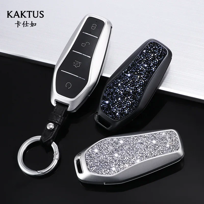 Aluminium Alloy Car Key Case Cover Protection For BYD Qin PlusDmi Dolphin E3 E2 EV D1 Metal Car Accessories Keychain Wallet