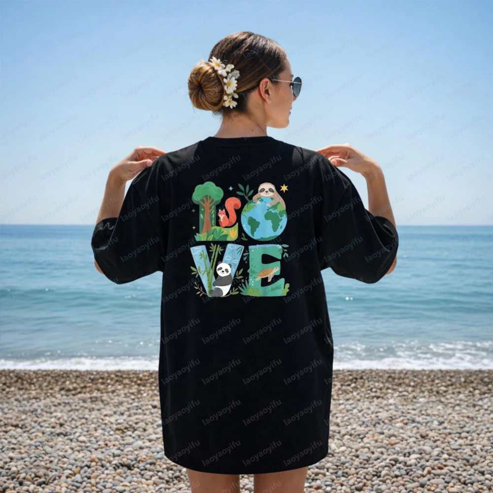 Love Earth Day 2025 Planet Anniversary Unisex Cotton T-Shirt Harajuku Women Clothing Gothic Aesthetic Y2k Top Graphic T Shirts