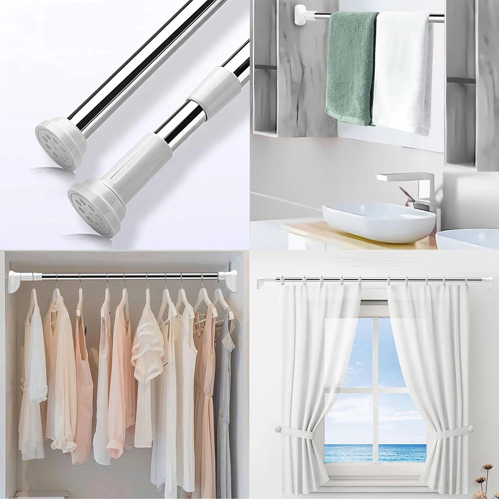 Retractable Curtain Hanger Rod Stainless Steel Bracket Clothesline Pole Curtain Drape Rod Shower Curtain Rod Clothes Hanger Rod