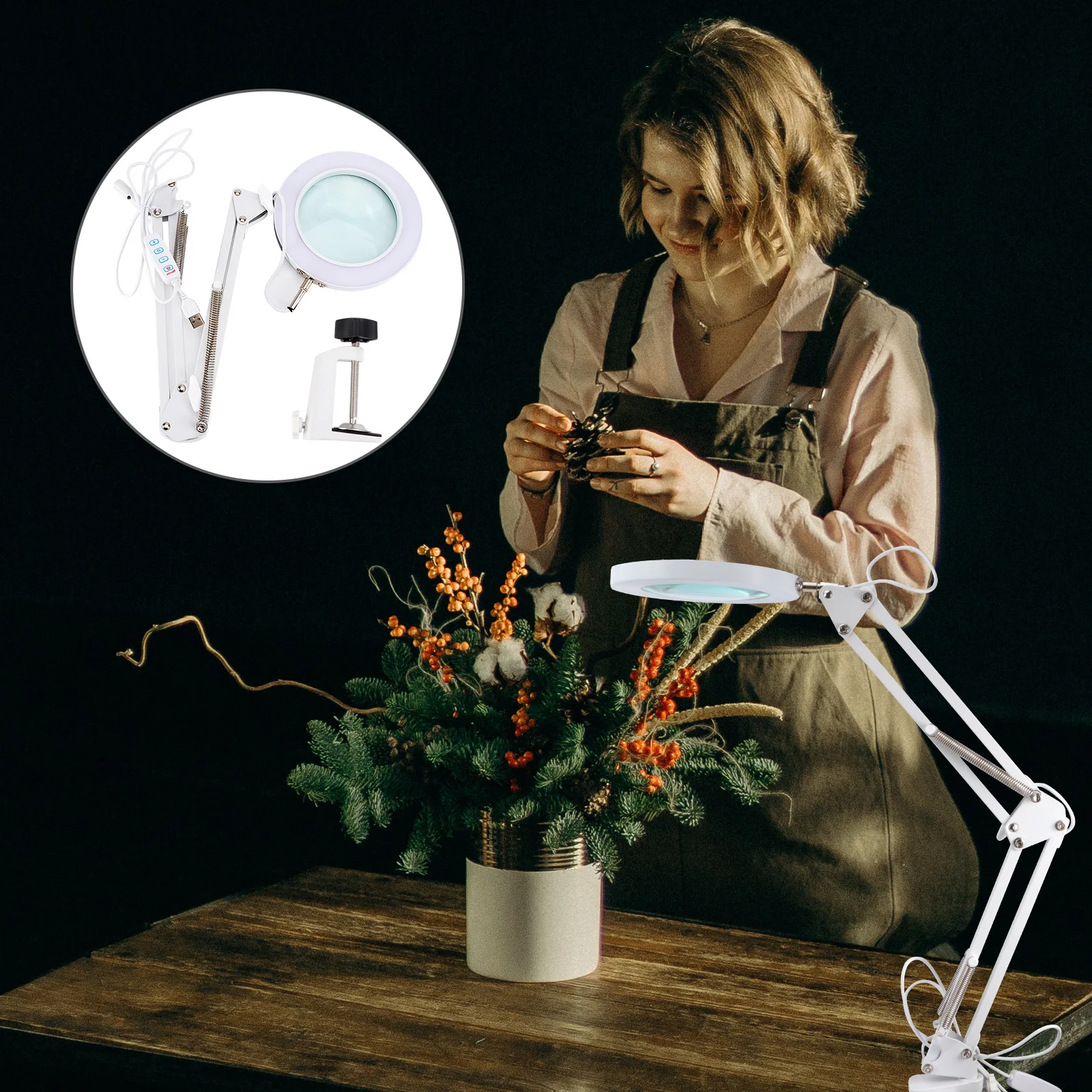 

1Pcs 5x Desktop LED Magnifier Table Lamp Electronic Energy Saving Adjustable Brightness Long Arm Welding Reading Lamp